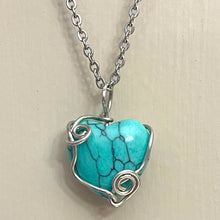 Load image into Gallery viewer, Wire Wrapped Turquoise Heart Necklace (Stainless Steel)