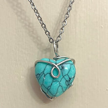 Load image into Gallery viewer, Wire Wrapped Turquoise Heart Necklace (Stainless Steel)