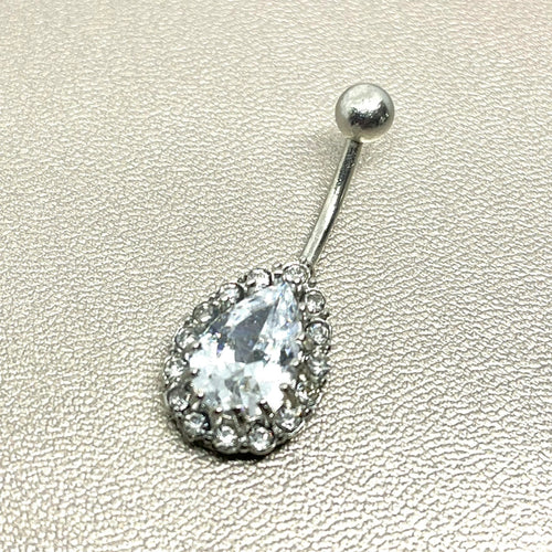 Crystal Teardrop Belly Button Ring (Stainless Steel)