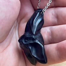 Load image into Gallery viewer, Black Obsidian Bat Necklace (Stainless Steel)