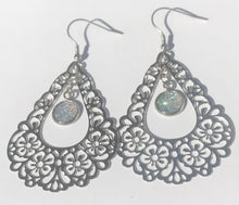 Load image into Gallery viewer, White Druzy Floral Teardrop Drop Earrings