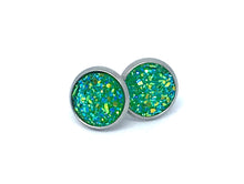 Load image into Gallery viewer, 10mm Green Druzy Studs