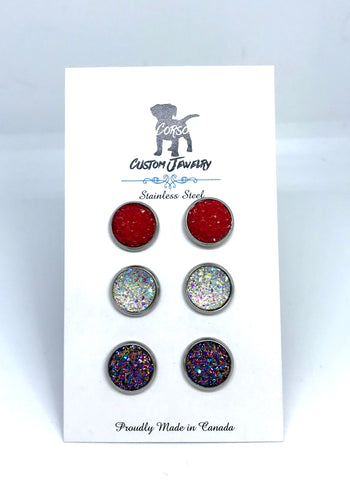 Canada Day 10mm Stud Trio (Stainless Steel)