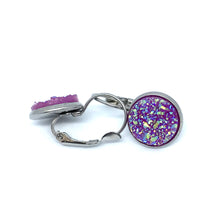 Load image into Gallery viewer, 12mm Bright Purple Druzy Leverback Drop Earrings (Stainless Steel)