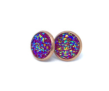 Load image into Gallery viewer, 10mm Dark Pink Druzy Studs