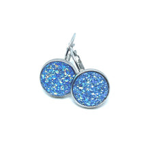 Load image into Gallery viewer, 12mm Sky Blue Druzy Leverback Drop Earrings (Stainless Steel)