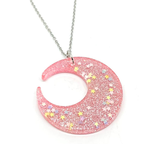 Shimmering Pink Moon Necklace (Stainless Steel)