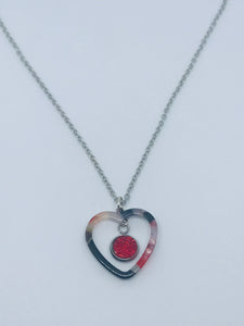 Red Druzy Heart Necklace (Stainless Steel)