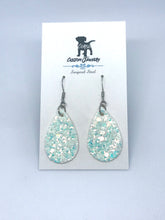 Load image into Gallery viewer, Snowy Shimmer Leather Drop Earrings