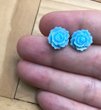 Load image into Gallery viewer, Shimmering Rose Studs in Sky Blue (No Metal)