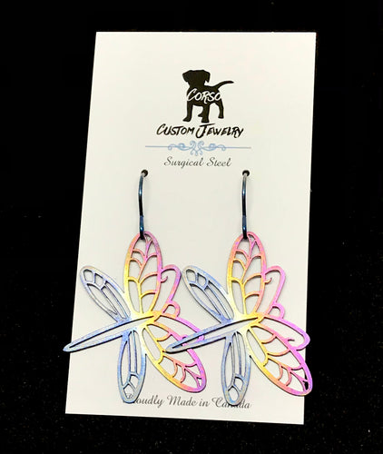 Rainbow Dragonfly Drop Earrings