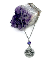 Load image into Gallery viewer, “RAWR! Means I love you in Dinosaur” Birthstone Necklace (Stainless Steel)