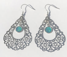 Load image into Gallery viewer, Lake Blue Druzy Floral Teardrop Drop Earrings