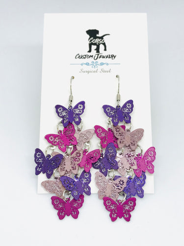 Purple Butterfly Kaleidoscope Drop Earrings