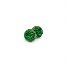 Load image into Gallery viewer, 10mm Emerald Shimmer Druzy Studs