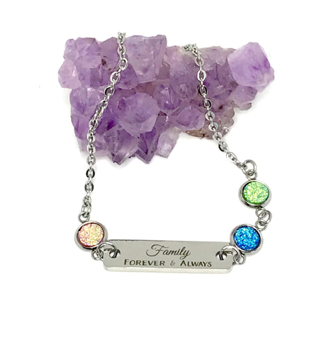 Family Bracelet with Three Birthstones (Stainless Steel)