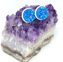 Load image into Gallery viewer, 12mm Cerulean Druzy Studs