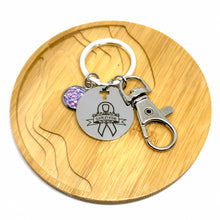 Load image into Gallery viewer, Druzy Cancer Survivor Research Keychain (Stainless Steel)