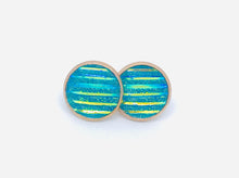 Load image into Gallery viewer, 12mm Striped Turquoise Druzy Studs (Stainless Steel)