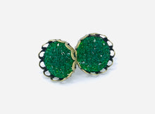 Load image into Gallery viewer, 12mm Emerald Green Druzy Studs