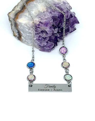 Family Necklace with Five Birthstones (Stainless Steel)