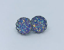 Load image into Gallery viewer, 10mm Purple Druzy Studs
