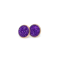Load image into Gallery viewer, 12mm Amethyst Shimmer Druzy Studs