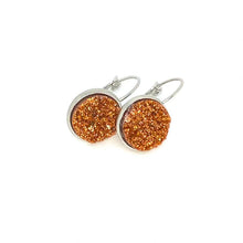 Load image into Gallery viewer, 12mm Pumpkin Spice Latte Druzy Leverback Drop Earrings (Stainless Steel)