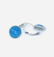 Load image into Gallery viewer, 12mm Sky Blue Druzy Leverback Drop Earrings (Stainless Steel)