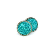 Load image into Gallery viewer, 12mm Aqua Shimmer Druzy Studs