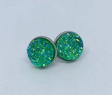 Load image into Gallery viewer, 12mm Tropical Green Druzy Studs