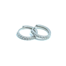 Load image into Gallery viewer, Silver Crystal Sleeper Hoop Earrings (Sterling Silver)
