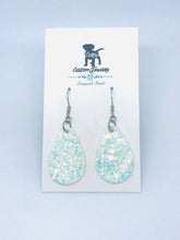 Load image into Gallery viewer, Snowy Shimmer Leather Drop Earrings