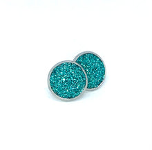 Load image into Gallery viewer, 12mm Aqua Shimmer Druzy Studs