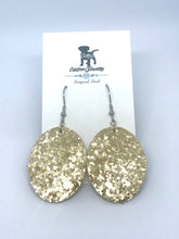 Load image into Gallery viewer, Champagne Shimmer Leather Drop Earrings