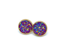 Load image into Gallery viewer, 10mm Dark Pink Druzy Studs