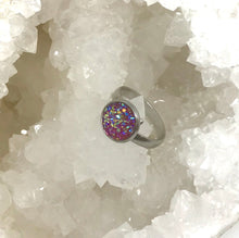 Load image into Gallery viewer, 10mm Dark Pink Druzy Ring (Stainless Steel) - Size 7 Only