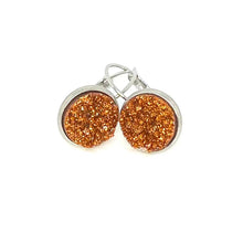 Load image into Gallery viewer, 12mm Pumpkin Spice Latte Druzy Leverback Drop Earrings (Stainless Steel)