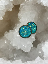 Load image into Gallery viewer, 12mm Lake Blue Druzy Studs