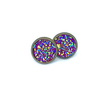 Load image into Gallery viewer, 10mm Dark Pink Druzy Studs