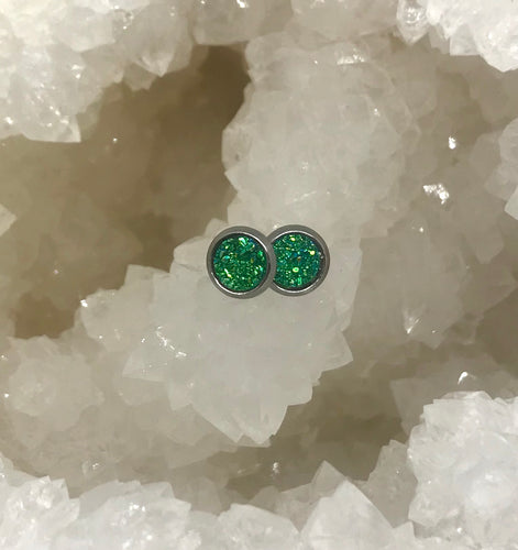 6mm Faux Emerald Druzy Birthstone Studs (Stainless Steel)