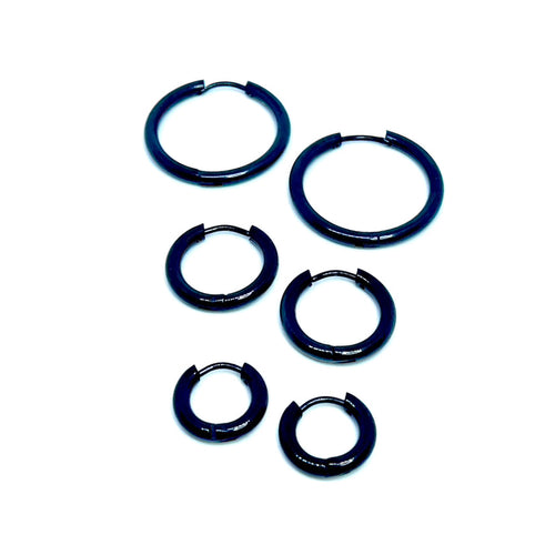 Black Sleeper Hoop Earrings (Stainless Steel)