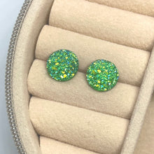 Load image into Gallery viewer, 10mm Green Druzy Studs