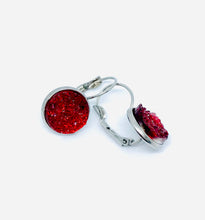 Load image into Gallery viewer, 12mm Red Druzy Leverback Drop Earrings (Stainless Steel)
