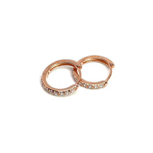 Load image into Gallery viewer, Rose Gold Crystal Sleeper Hoop Earrings (Sterling Silver)