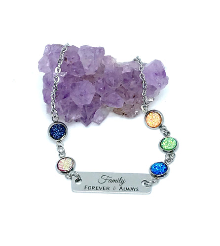 Family Bracelet with Five Birthstones (Stainless Steel)