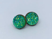 Load image into Gallery viewer, 12mm Tropical Green Druzy Studs