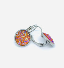 Load image into Gallery viewer, 12mm Orange Druzy Leverback Drop Earrings (Stainless Steel)