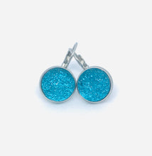 Load image into Gallery viewer, 12mm Ocean Blue Druzy Leverback Drop Earrings (Stainless Steel)