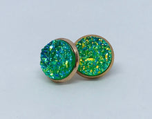 Load image into Gallery viewer, 12mm Tropical Green Druzy Studs